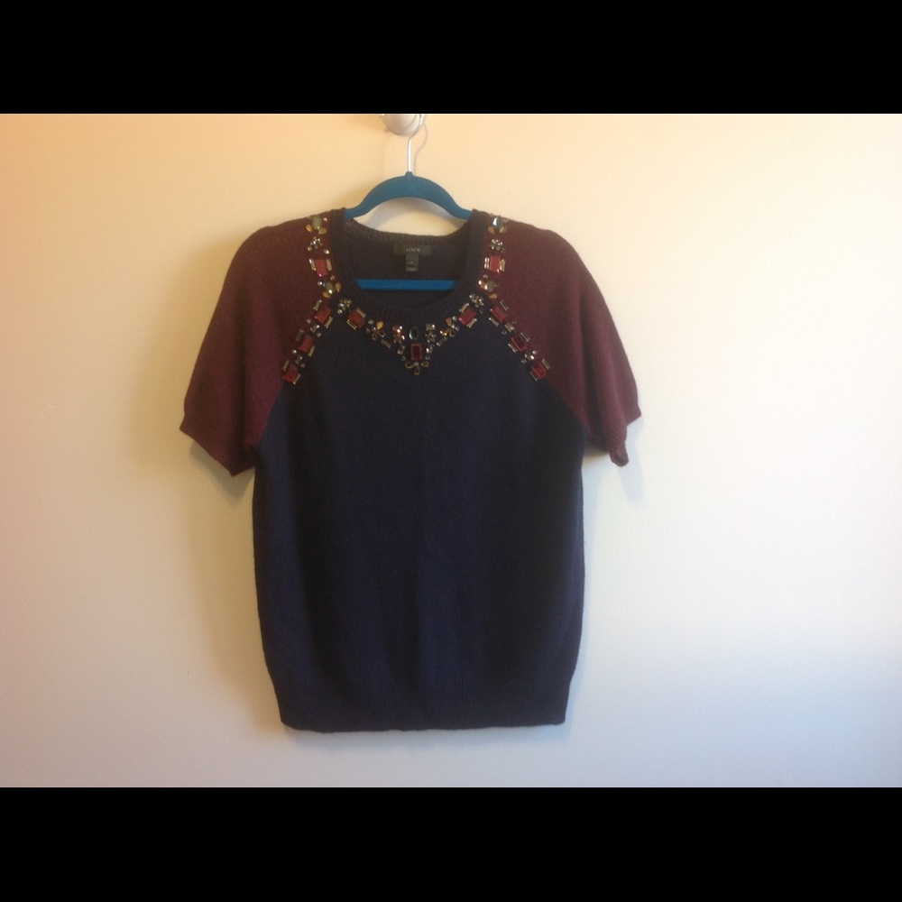 J Crew women's jeweled short sleeve sweater tee